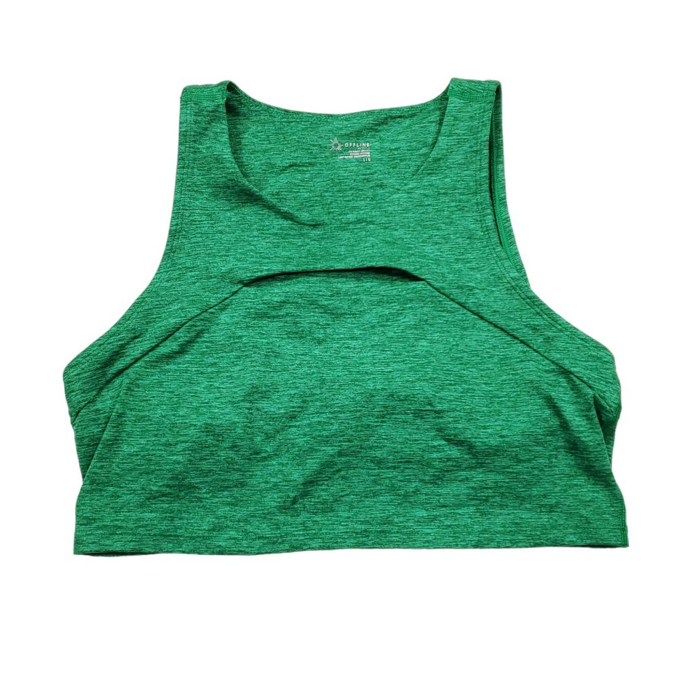 Offline Aerie The Hugger Green Keyhole Cutout Longline Sports Bra Top Large